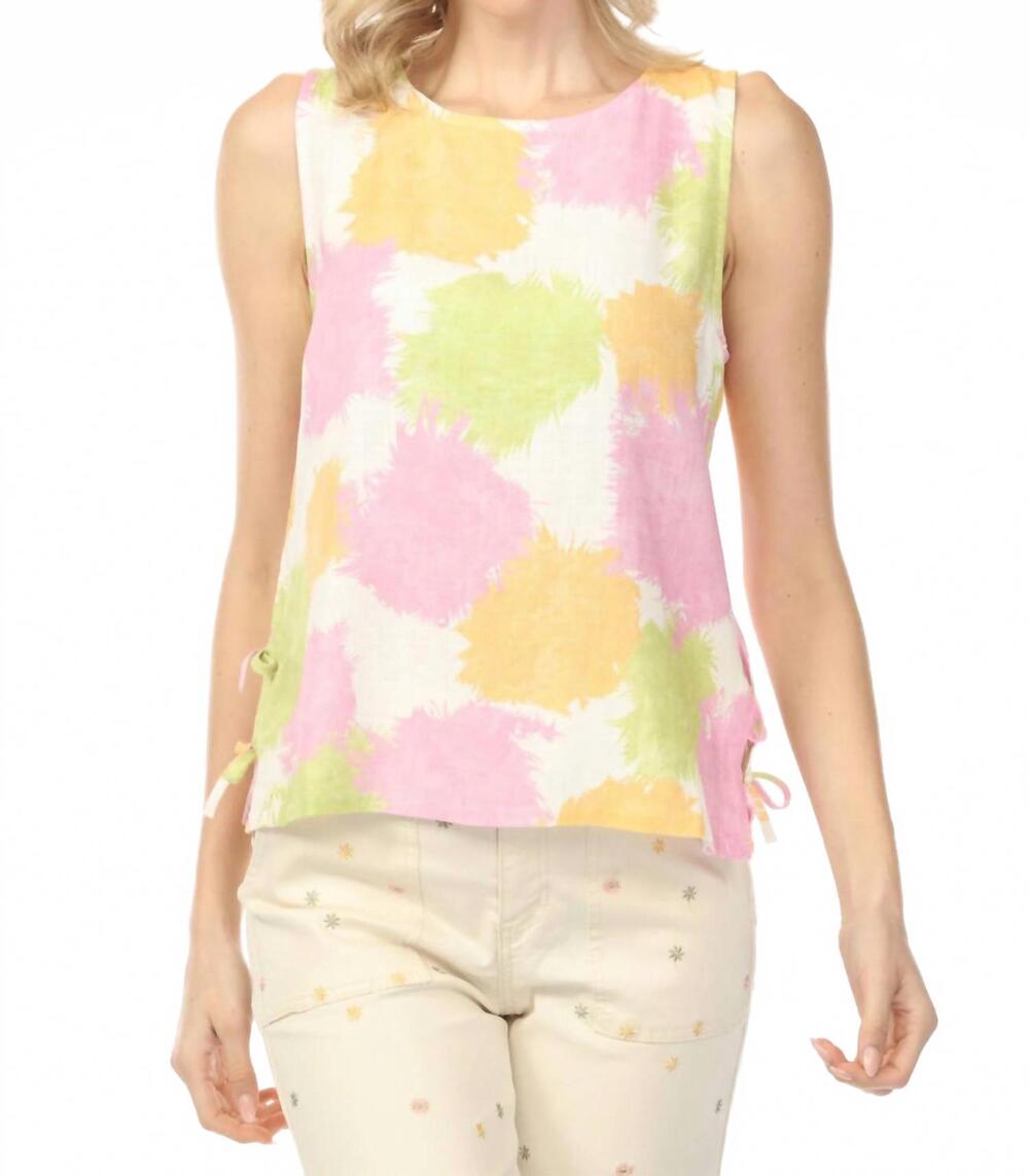 NEW CHARLIE B side ties printed sleeveless top in splatter
